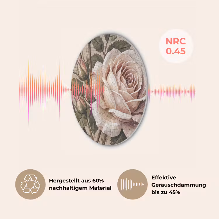 Roos - Mozaïek - Bloemen - Klassiek - Beige Akoestische PET Vilt - Rond klein -USP_DE
