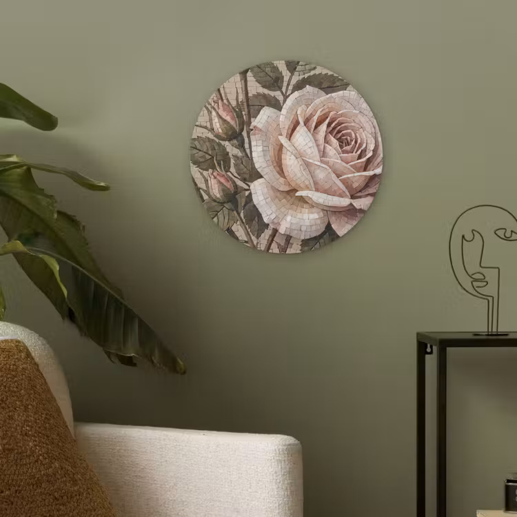 Roos - Mozaïek - Bloemen - Klassiek - Beige Akoestische PET Vilt - Rond klein -sfeer2