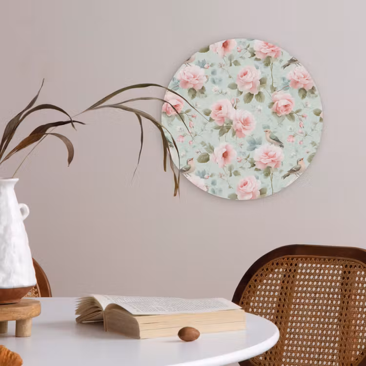 Rozen - Vogels - Pastel - Kleurrijk Akoestische PET Vilt - Rond klein 838 -sfeer3