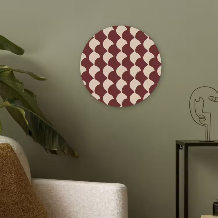 Rood - Tegelpatroon - Crème Akoestische PET Vilt - Rond klein 838 -sfeer2