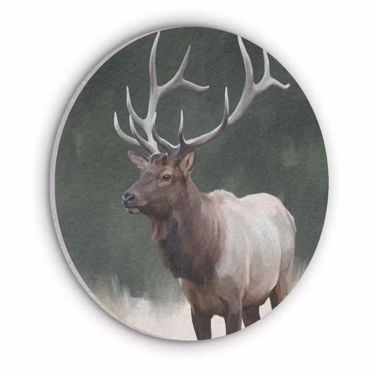 Edelhert - Gewei - Schildering - Rustiek Akoestische PET Vilt - Rond klein -3d