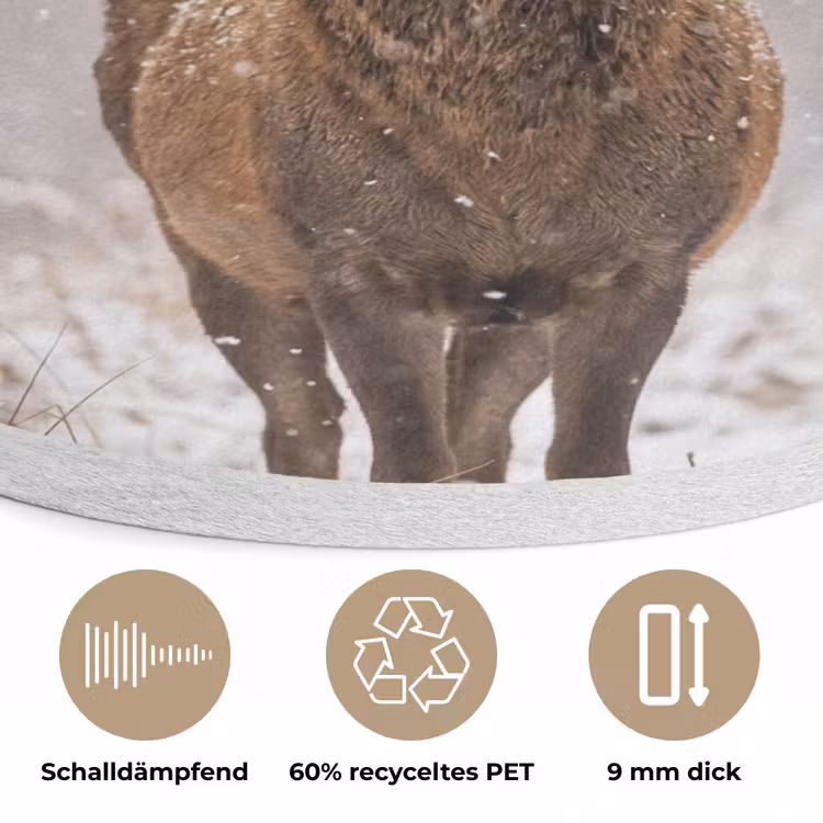 Edelhert - Bos - Sneeuw - Winter - Majestueus Akoestische PET Vilt - Rond klein -closeup_DE