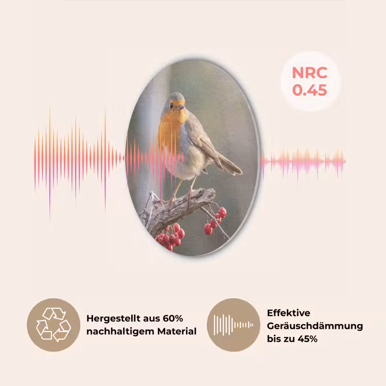 Roodborst - Tak - Bessen - Natuur Akoestische PET Vilt - Rond klein -USP_DE