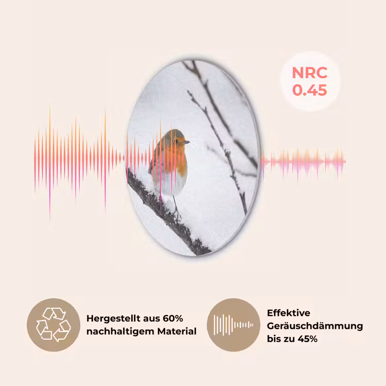 Roodborstje - Tak - Sneeuw - Winter - Levendig Akoestische PET Vilt - Rond klein -USP_DE