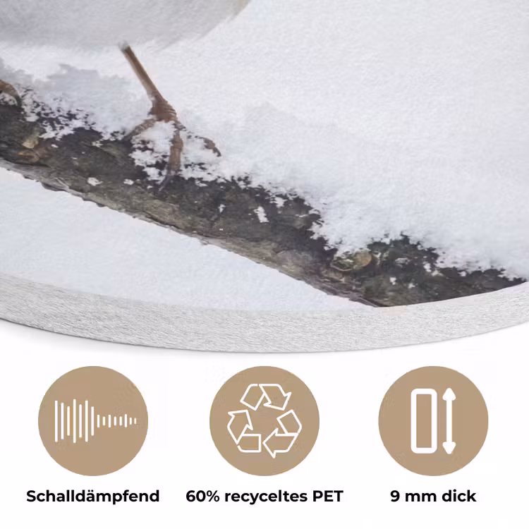 Roodborstje - Tak - Sneeuw - Winter - Levendig Akoestische PET Vilt - Rond klein -closeup_DE