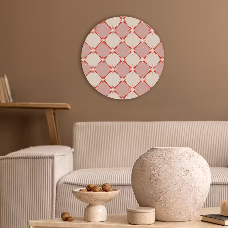 Ruiten - Sterren - Vintage - Oudroze - Rood Akoestische PET Vilt - Rond klein 838 -sfeer1