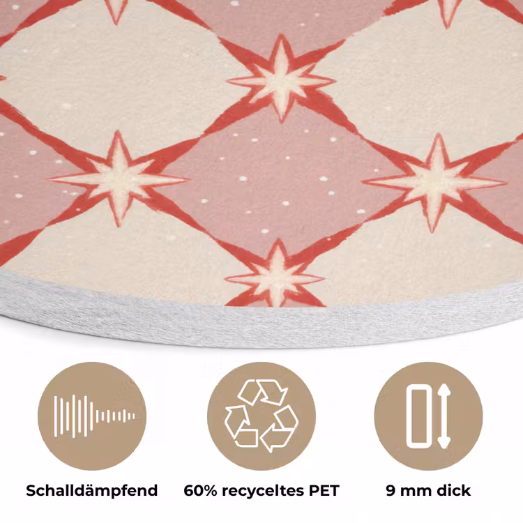 Ruiten - Sterren - Vintage - Oudroze - Rood Akoestische PET Vilt - Rond klein 838 -closeup_DE