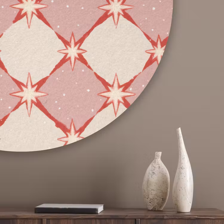Ruiten - Sterren - Vintage - Oudroze - Rood Akoestische PET Vilt - Rond klein 838 -sfeer5_closeup