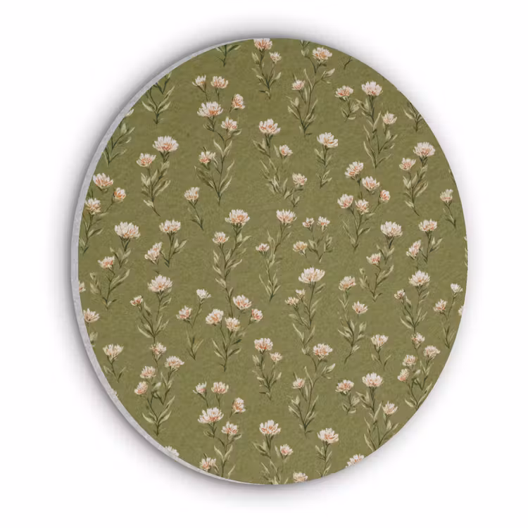 Landelijk - Bloemen -  Groen Akoestische PET Vilt - Rond klein 838 -3d