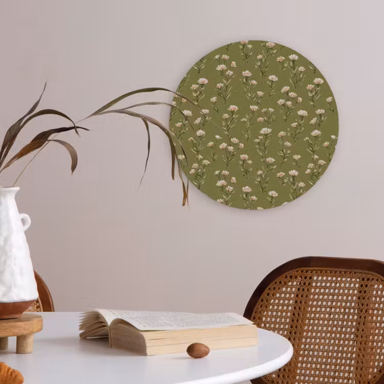 Landelijk - Bloemen -  Groen Akoestische PET Vilt - Rond klein 838 -sfeer3