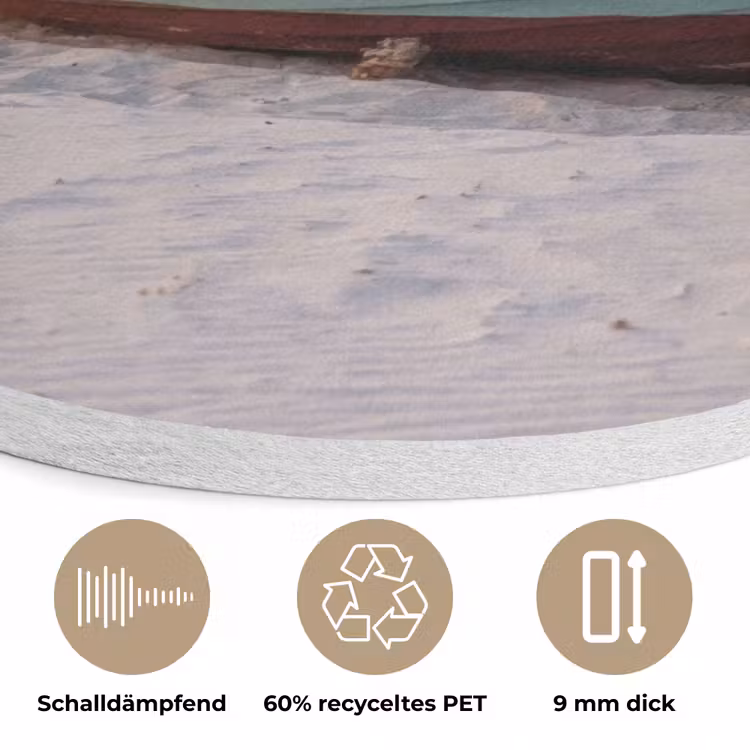 Rustiek - Roeiboot - Zandstrand Akoestische PET Vilt - Rond klein -closeup_DE
