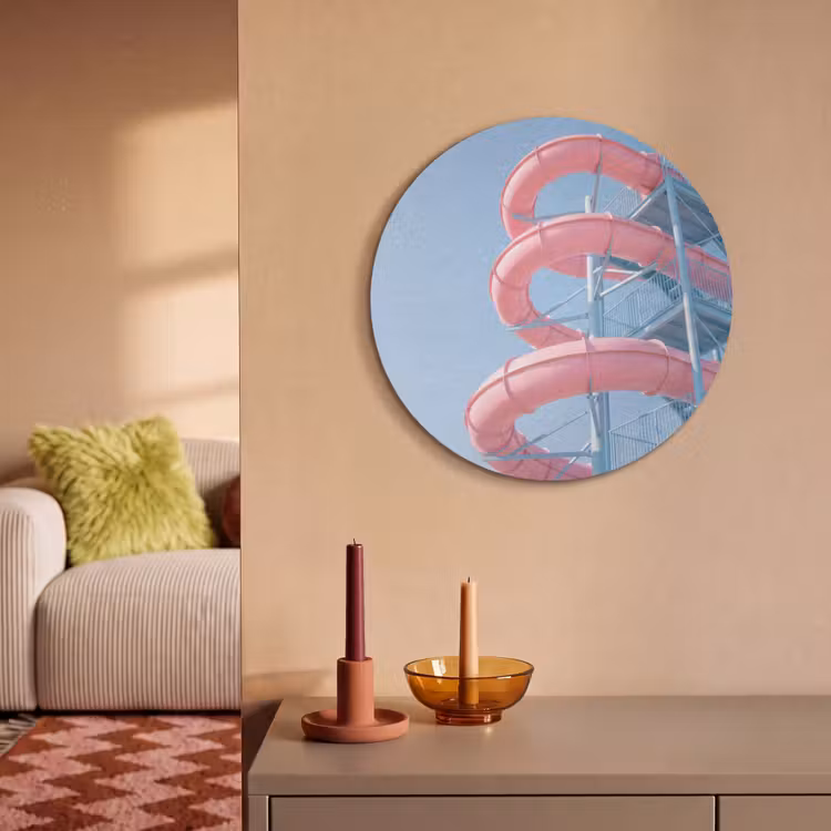 Glijbaan - Waterpark - Spiraal - Modern - Roze Akoestische PET Vilt - Rond klein -sfeer1