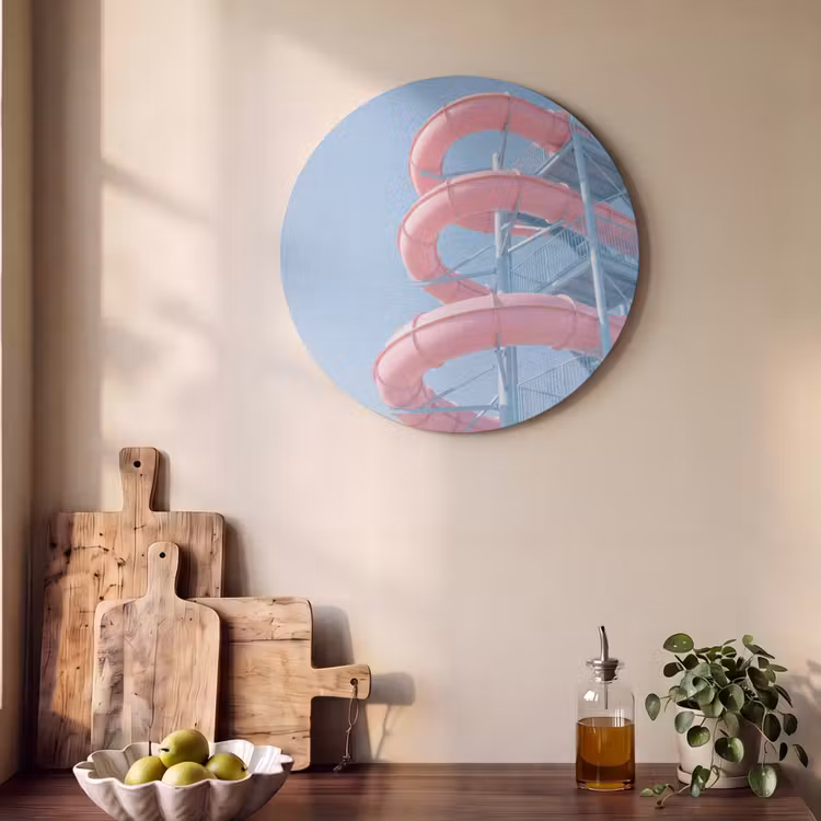 Glijbaan - Waterpark - Spiraal - Modern - Roze Akoestische PET Vilt - Rond klein -sfeer2
