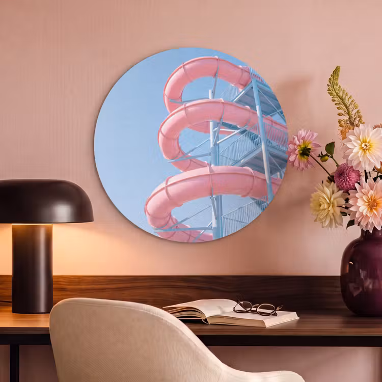 Glijbaan - Waterpark - Spiraal - Modern - Roze Akoestische PET Vilt - Rond klein -sfeer3