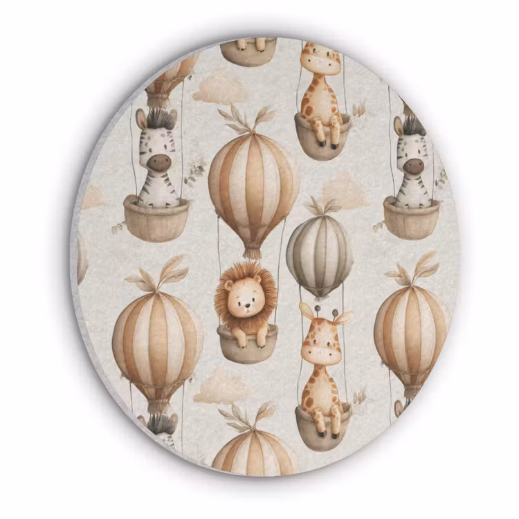 Safari - Luchtballonen - Taupe Akoestische PET Vilt - Rond klein 838 -3d