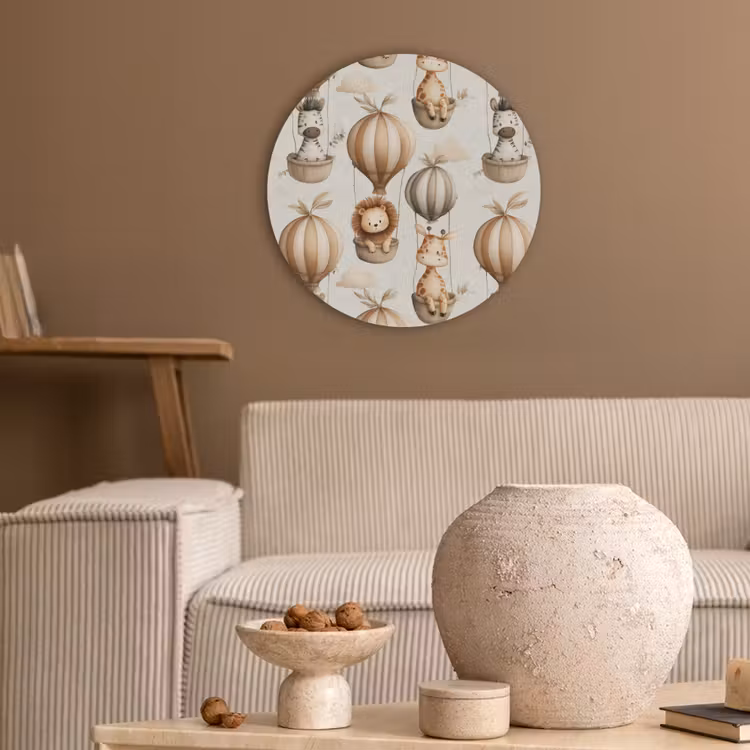 Safari - Luchtballonen - Taupe Akoestische PET Vilt - Rond klein 838 -sfeer1
