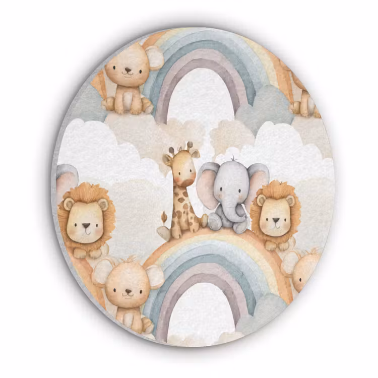 Safari - Regenboog - Kleurrijk Akoestische PET Vilt - Rond klein 838 -3d