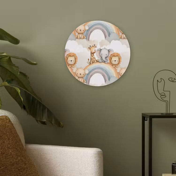 Safari - Regenboog - Kleurrijk Akoestische PET Vilt - Rond klein 838 -sfeer2