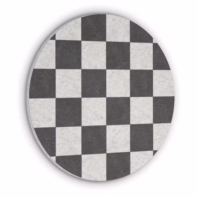 Dambord - Marmer - Zwart - Wit Akoestische PET Vilt - Rond klein 838 -3d