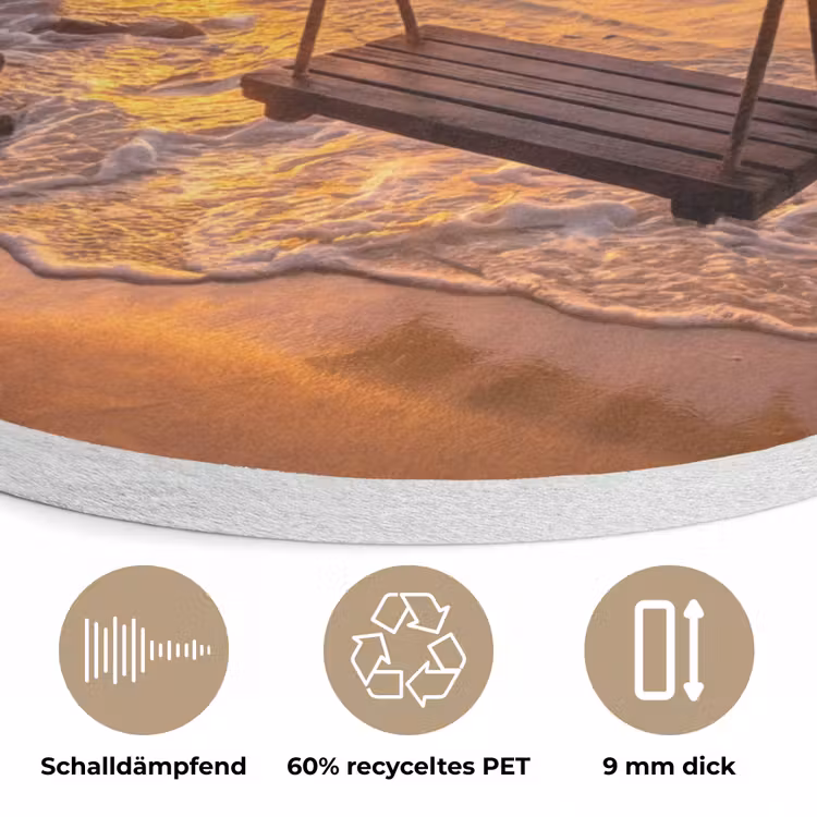 Schommel - Strand - Zonsondergang - Natuur - Oranje Akoestische PET Vilt - Rond klein -closeup_DE