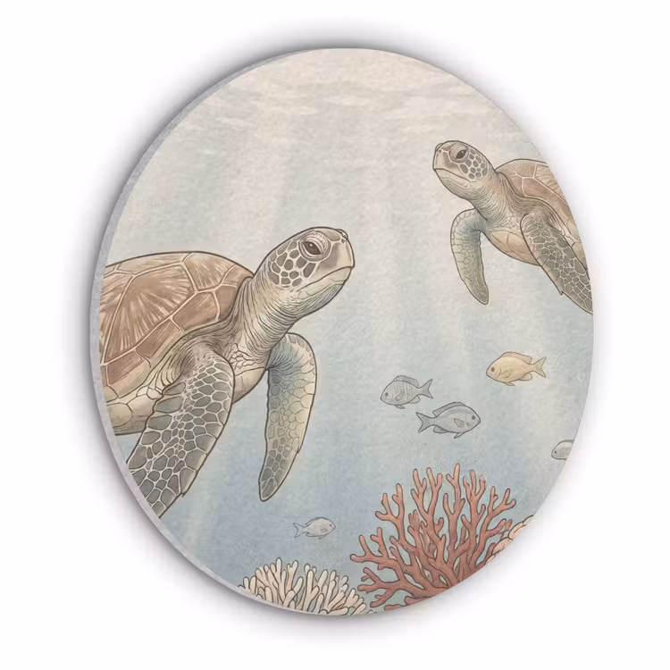 Schildpad - Onderwater - Natuur - Illustratie Akoestische PET Vilt - Rond klein -3d