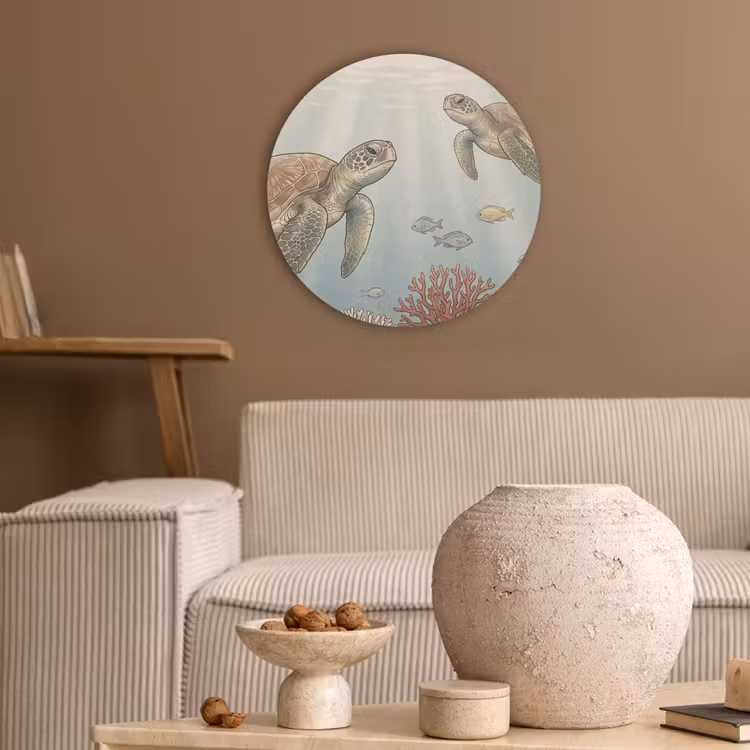 Schildpad - Onderwater - Natuur - Illustratie Akoestische PET Vilt - Rond klein -sfeer1