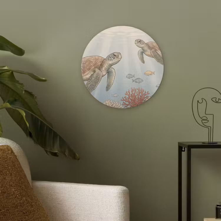 Schildpad - Onderwater - Natuur - Illustratie Akoestische PET Vilt - Rond klein -sfeer2