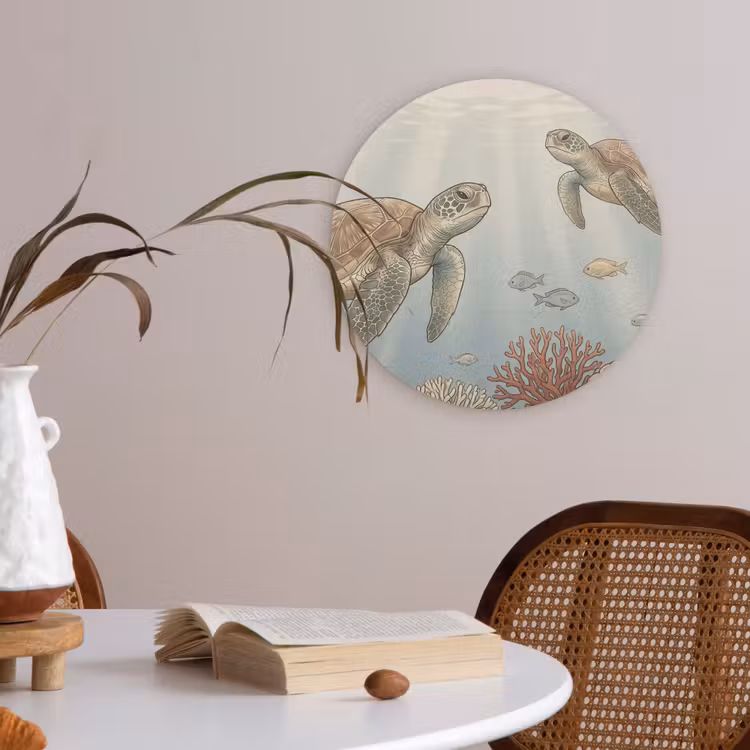 Schildpad - Onderwater - Natuur - Illustratie Akoestische PET Vilt - Rond klein -sfeer3