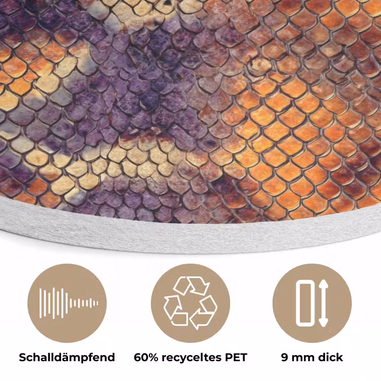 Slang - Kleurrijk - Schubben Akoestische PET Vilt - Rond klein 838 -closeup_DE