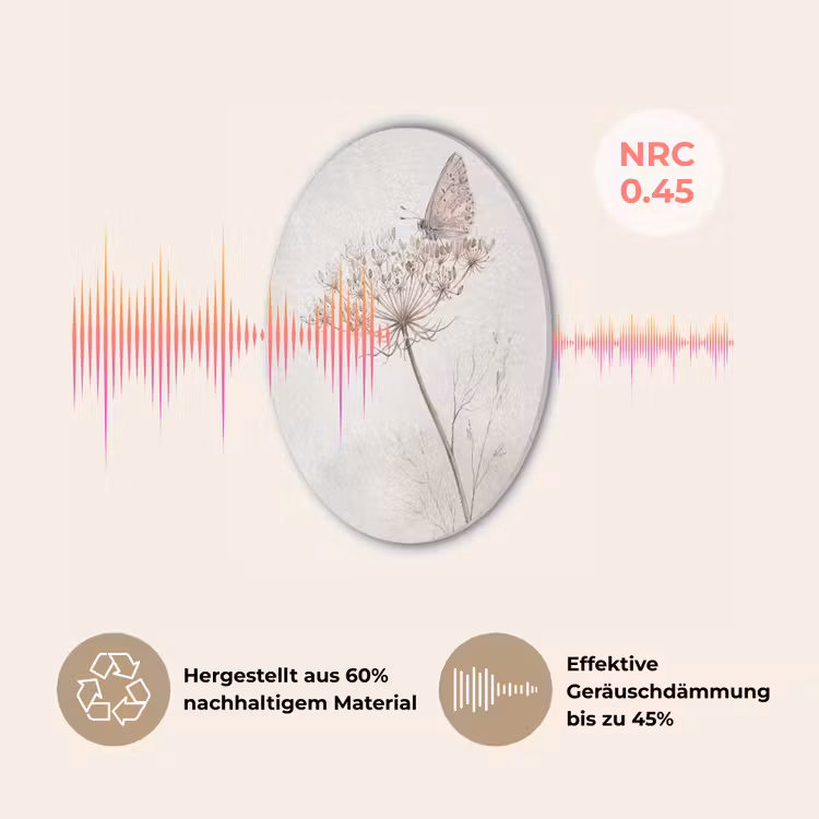 Vlinder - Bloem -Natuur - Beige Akoestische PET Vilt - Rond klein -USP_DE