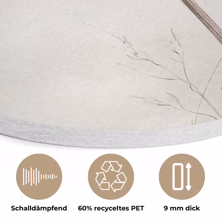 Vlinder - Bloem -Natuur - Beige Akoestische PET Vilt - Rond klein -closeup_DE