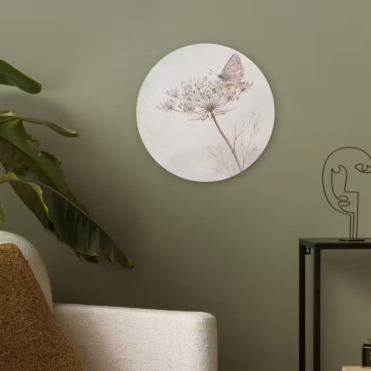 Vlinder - Bloem -Natuur - Beige Akoestische PET Vilt - Rond klein -sfeer2