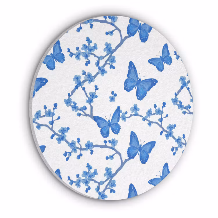 Vlinder - Bloemen - Blauw Akoestische PET Vilt - Rond klein 838 -3d