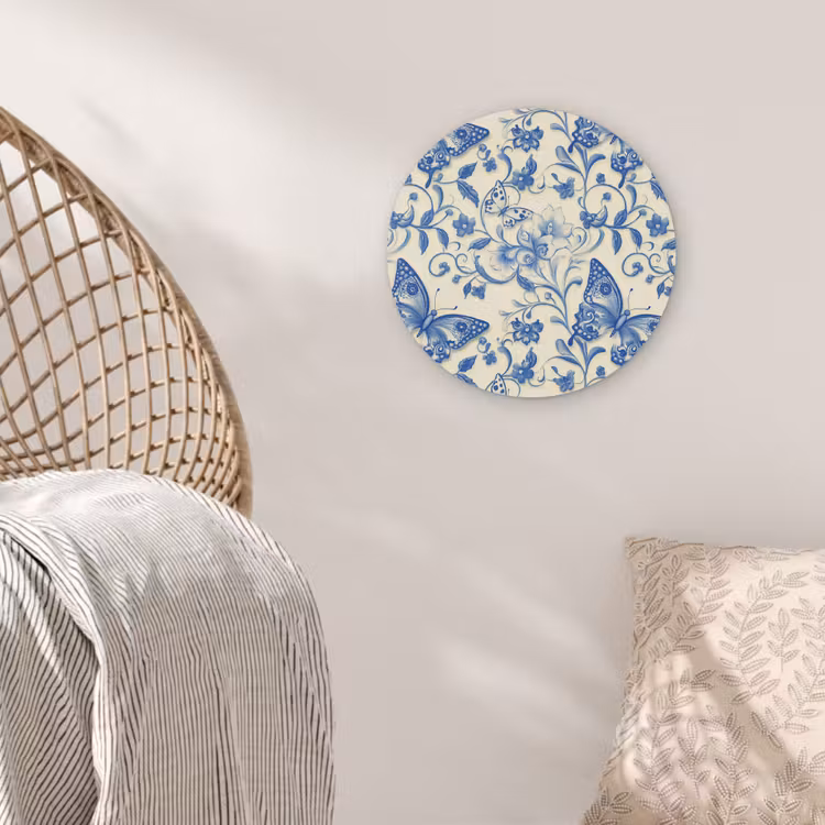 Vlinders - Bloemen - Blauw - Botanisch Akoestische PET Vilt - Rond klein 838 -sfeer4