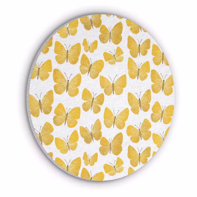 Vlinders - Botanisch - Illustratie - Geel - Wit Akoestische PET Vilt - Rond klein 838 -3d