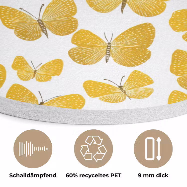 Vlinders - Botanisch - Illustratie - Geel - Wit Akoestische PET Vilt - Rond klein 838 -closeup_DE