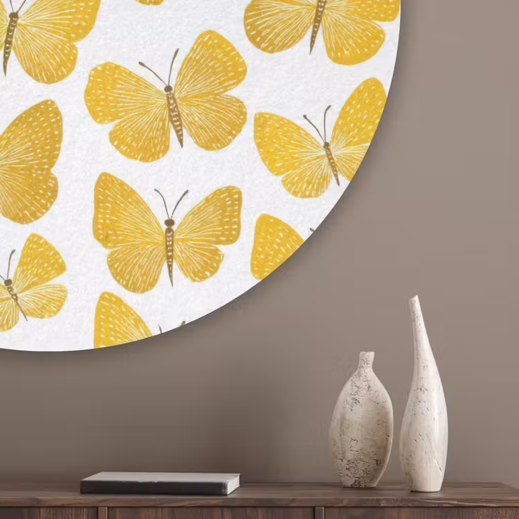 Vlinders - Botanisch - Illustratie - Geel - Wit Akoestische PET Vilt - Rond klein 838 -sfeer5_closeup