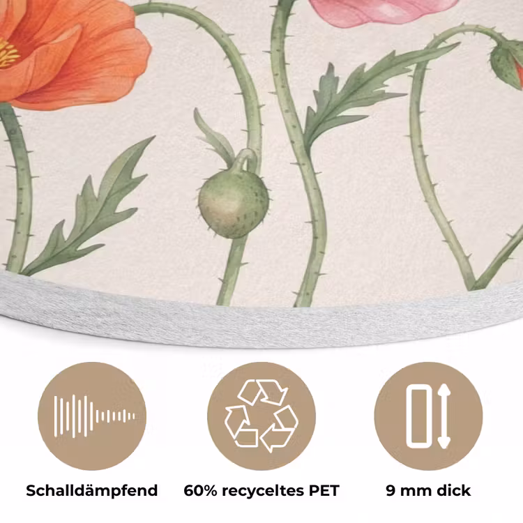 Vlinders - Klaprozen - Illustratie - Kleurrijk Akoestische PET Vilt - Rond klein -closeup_DE