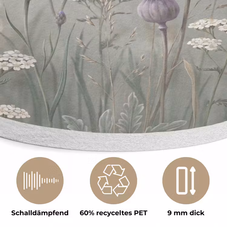 Vlinders - Wildbloemen - Illustratie - Kleurrijk Akoestische PET Vilt - Rond klein -closeup_DE