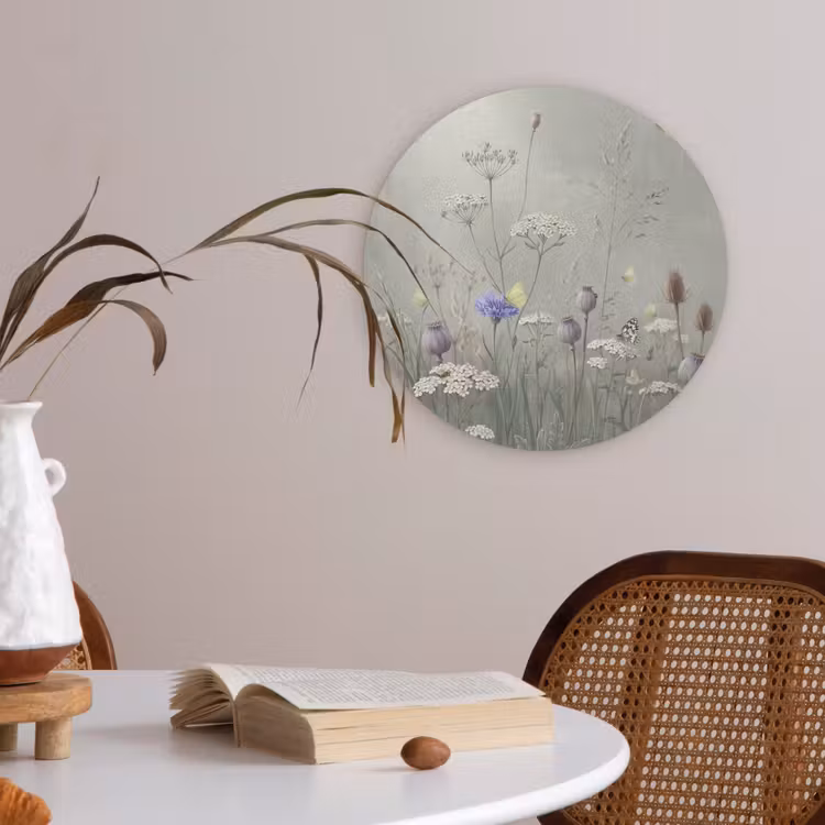 Vlinders - Wildbloemen - Illustratie - Kleurrijk Akoestische PET Vilt - Rond klein -sfeer3