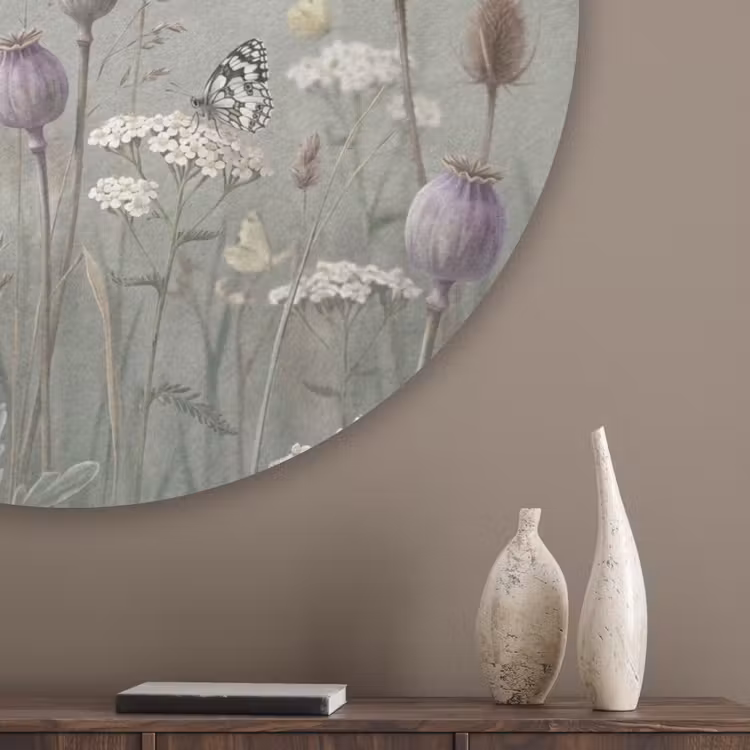 Vlinders - Wildbloemen - Illustratie - Kleurrijk Akoestische PET Vilt - Rond klein -sfeer5_closeup