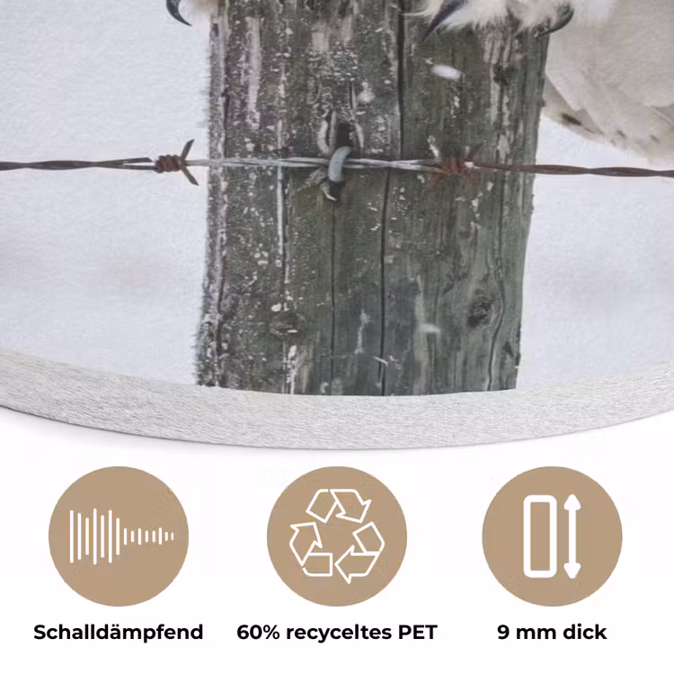 Sneeuwuil - Hek - Sneeuw - Wit Akoestische PET Vilt - Rond klein -closeup_DE