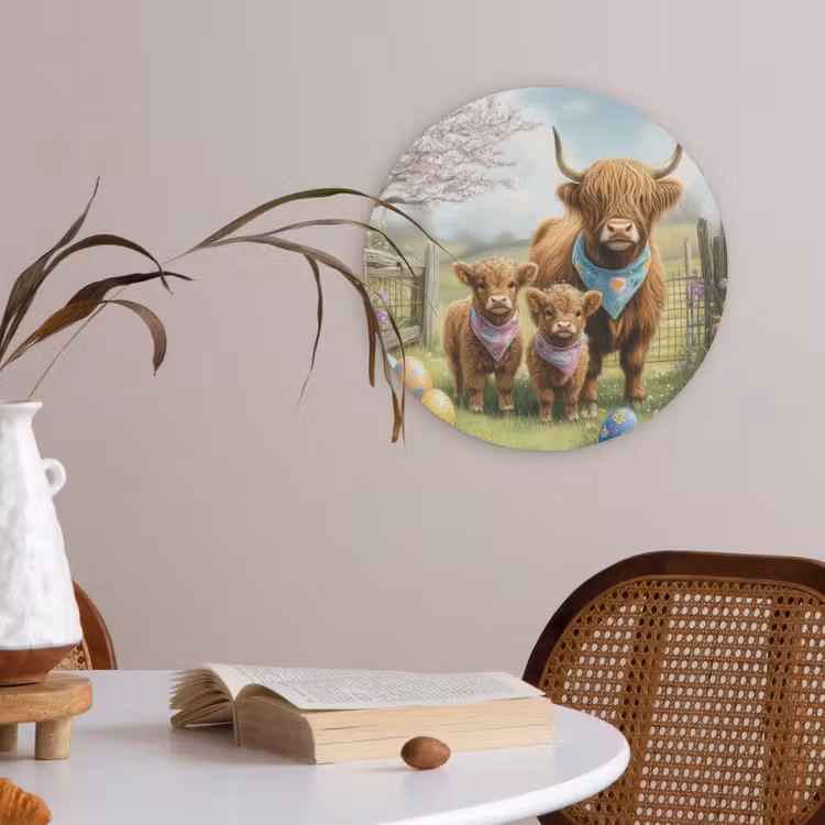 Schotsehooglanders - Paaseieren - Lente Akoestische PET Vilt - Rond klein -sfeer3