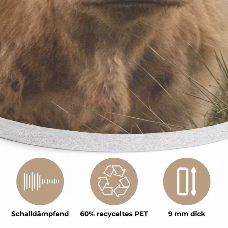 Schotse hooglander - Bergen - Grasveld Akoestische PET Vilt - Rond klein -closeup_DE