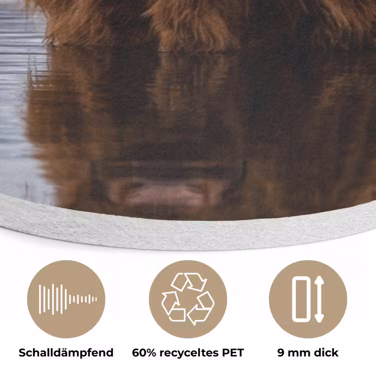 Schotse hooglander - Bruin - Water Akoestische PET Vilt - Rond klein -closeup_DE