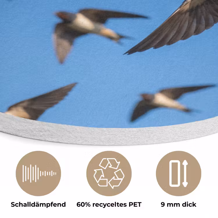 Zwaluwen - Vliegen - Blauw Akoestische PET Vilt - Rond klein -closeup_DE