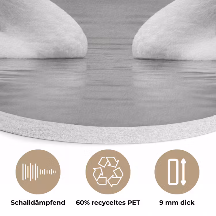 Zwanen - Hart - Zwart - Wit Akoestische PET Vilt - Rond klein -closeup_DE