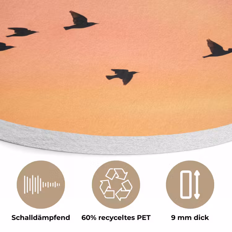 Zwerm - Vogels - Oranje Akoestische PET Vilt - Rond klein -closeup_DE