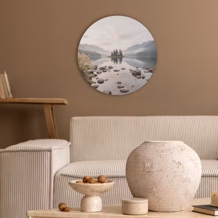 Meer - Bergen - Landschap - Groen Akoestische PET Vilt - Rond klein -sfeer1