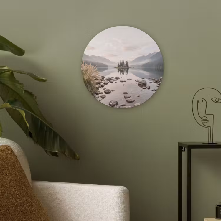Meer - Bergen - Landschap - Groen Akoestische PET Vilt - Rond klein -sfeer2